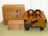 菊に柴垣図蒔絵碁盤と同碁笥・碁石(K122) 